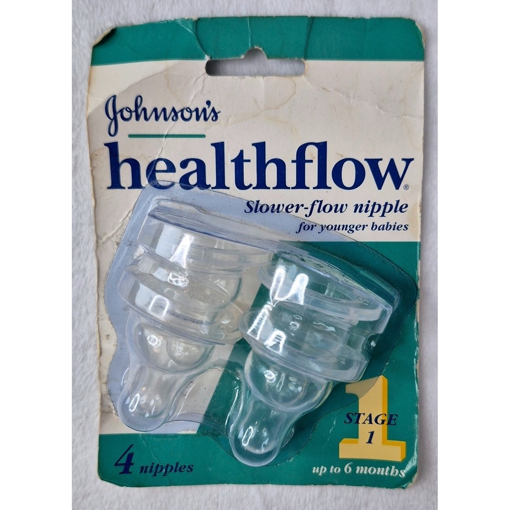 Johnson's Healthflow Bottle Nipples Unisex Stage 1‎ Clear 4-Pack Vintage NEW